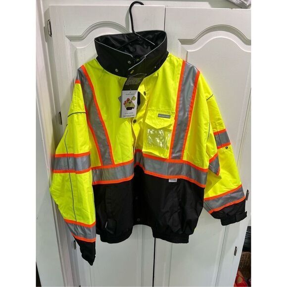 ML Kishigo Mens Jacket 2X Yellow Brilliant Series Reflective Double Zip - Picture 12 of 12